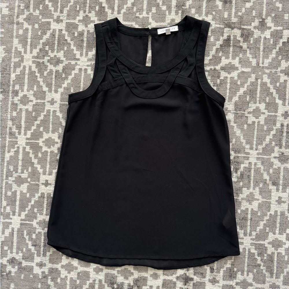 Socialite Black Sleeveless Blouse Tank Top black design detailing unique small